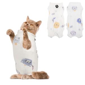 wllhyf cat surgery recovery suit, breathable kitten onesie full bodysuit clothes, post neuter surgery spay cone anti licking, abdominal wound protector for small male female pets (large)