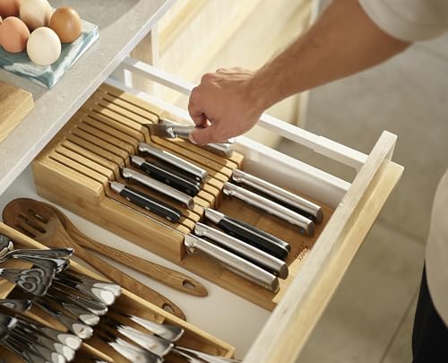 Joseph Joseph DrawerStore Knife Organizer, holds up to 12+ knives, Kitchen Organization & Drawer Storage, Bamboo