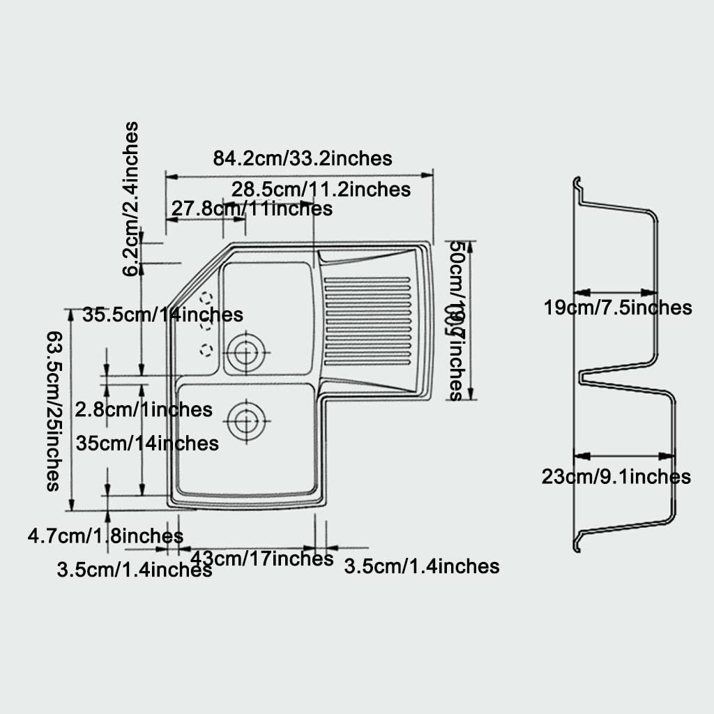 Kitchen Sinks Sinks for Kitchens Corner Quartz Stone Double- Bath Under- Counter Kitchen Sink, Kitchen Sink, Drain Corner, Shaped Sink, Kitchen Sink with Rounded Corners, Suitable for Restaurants, Ki