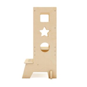 Guidecraft Jr. Classic Kitchen Helper Step-Up - Natural: Montessori Toddler Tower for Kids | Adjustable Height Wooden Learning Step Stool for Bathroom and Cooking