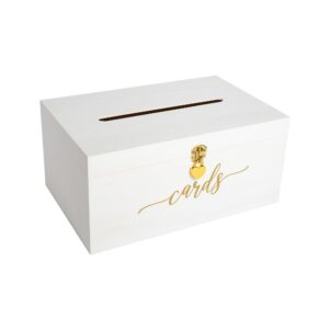 everwood emporium wedding card box - 14 x 9 x 6.5 - white with gold sign - secure wedding cards box with lock - card box for wedding - wedding card boxes for reception - best way to keep cards safe