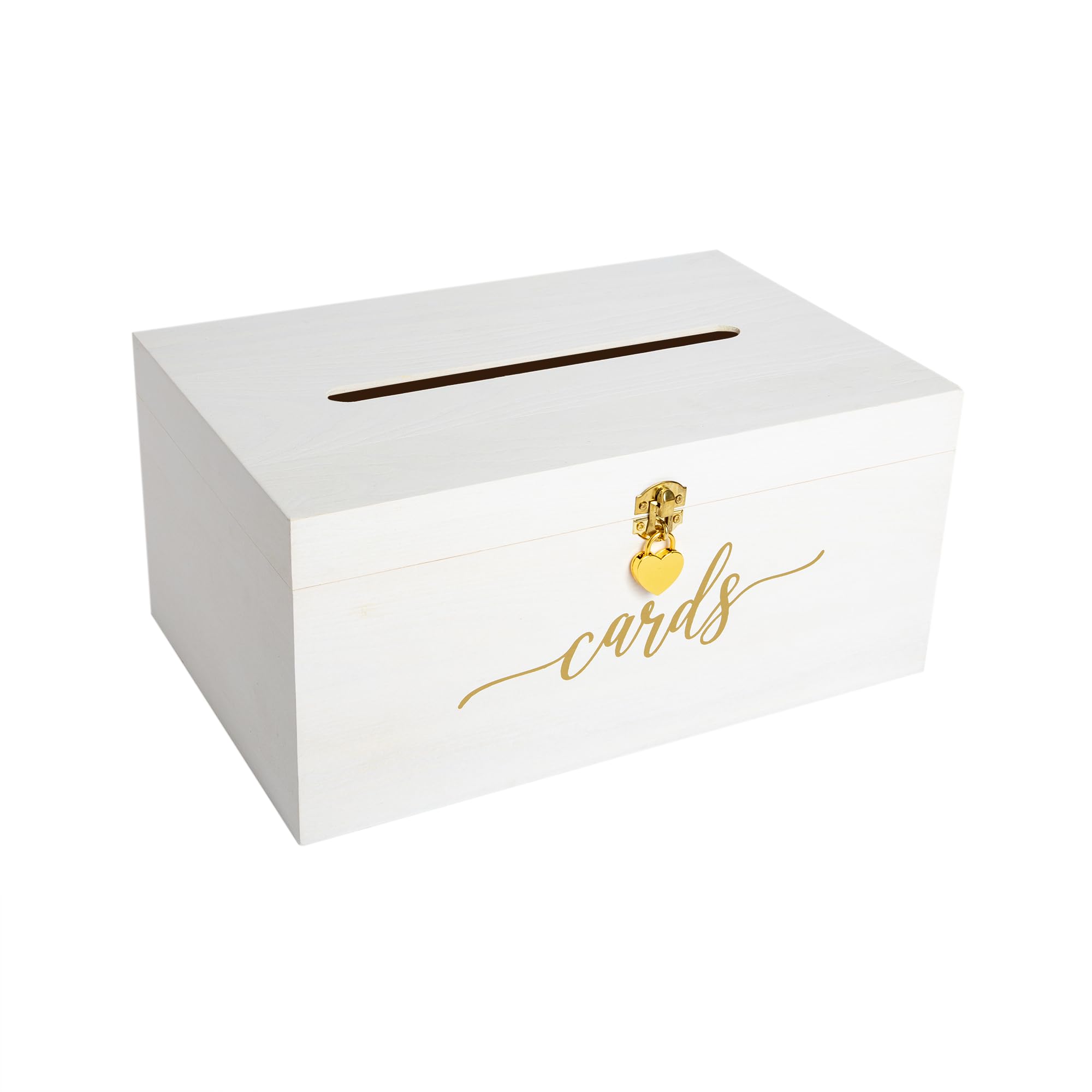 Everwood Emporium Wedding Card Box - 14 x 9 x 6.5 - White with Gold Sign - Secure Wedding Cards Box with Lock - Card Box for Wedding - Wedding Card Boxes for Reception - Best Way To Keep Cards Safe