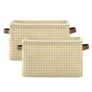 storage bin 2pcs yellow gingham fabric storage baskets for organizing closet shelf nursery toy clothes organizer with handles