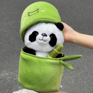 Shapeazy Cute Panda Plush Toy with Bamboo Cover, Bamboo Tube Panda Plush Toy, Kawaii Panda Stuffed Toys, Animal Panda Plush Doll Pillow Toys for Kids Funny Birthday Gift (9.8in)