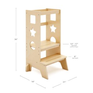 Guidecraft Jr. Classic Kitchen Helper Step-Up - Natural: Montessori Toddler Tower for Kids | Adjustable Height Wooden Learning Step Stool for Bathroom and Cooking