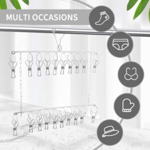 Zenquark Stainless Steel Sock Drying Rack, 2 Layers Swivel Hook Wind-Proof Sock Hanger Rack, Air Drying Rack with 20 Clips for Socks Underwear Knickers Shoe Insoles Baby Clothes Gloves