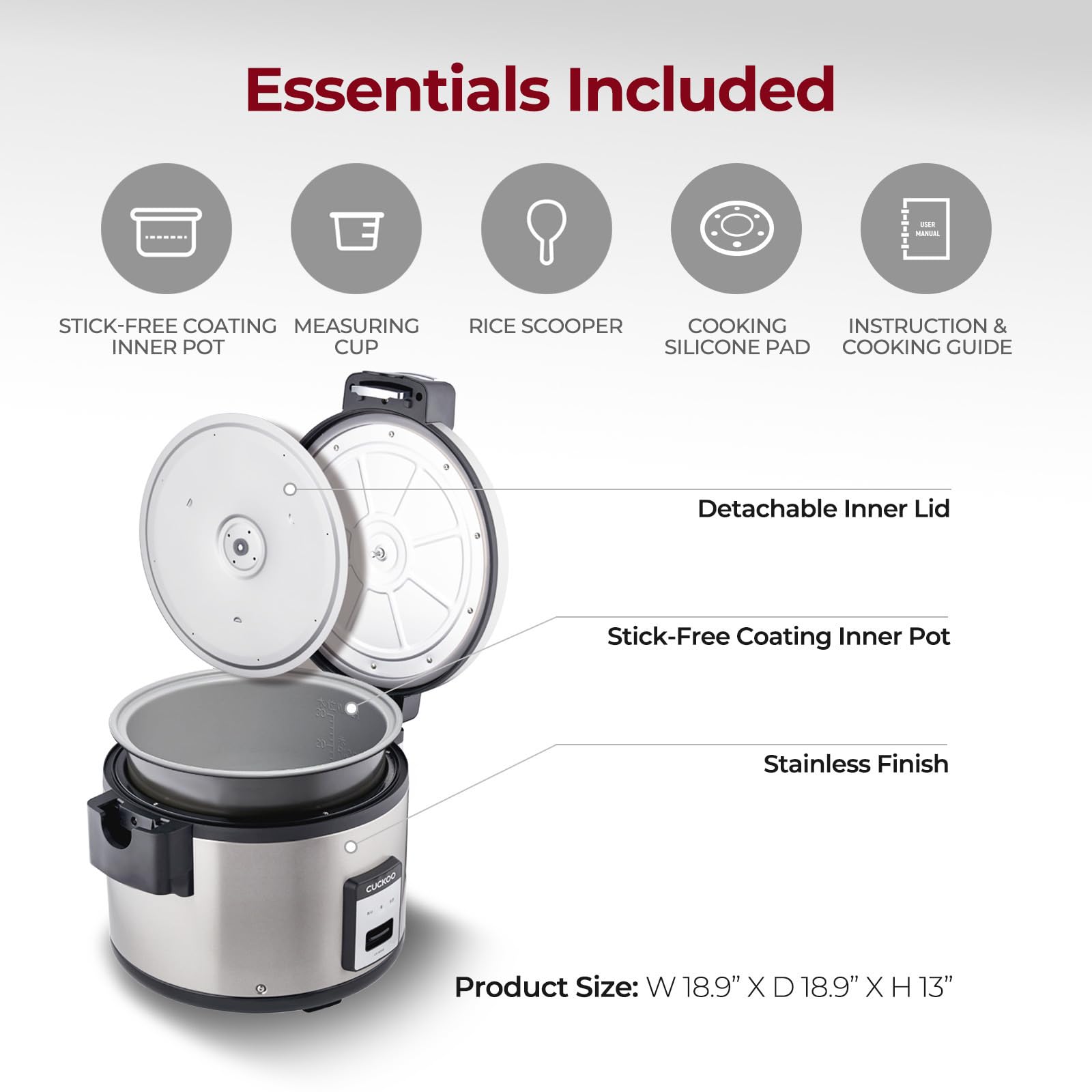 CUCKOO CR-3055 30-Cup (Uncooked) / 60-Cup (Cooked) Large Capacity Commercial Rice Cooker & Warmer with Nonstick Inner Pot, Switch Press (Silver/Black)