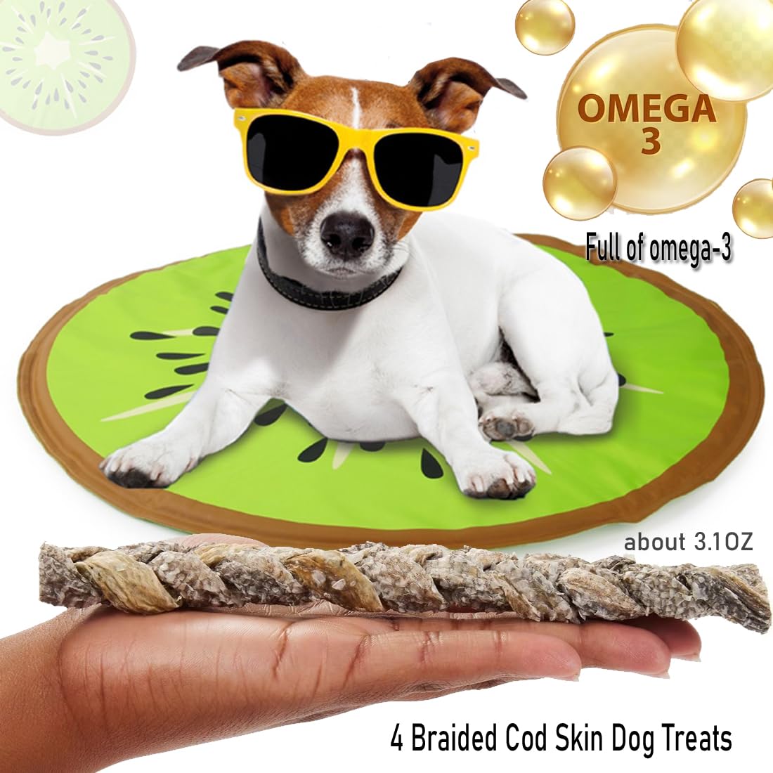 DurbaLife Air-Dried Cod Fish Braided Skin Treats for Dogs. Extra Crispy & Crunchy Hand Wrapped Single Ingredient Sticks Chews. Grain Free. (3.1 Oz Pack)