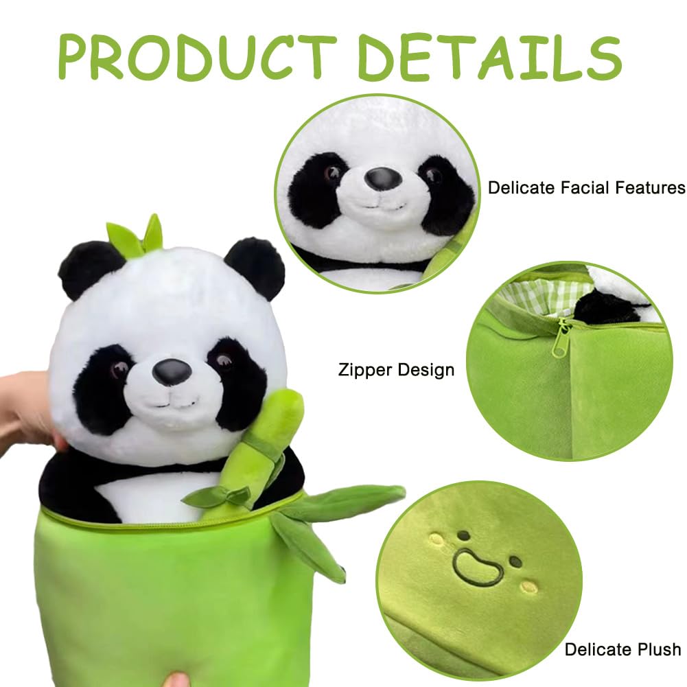 Shapeazy Cute Panda Plush Toy with Bamboo Cover, Bamboo Tube Panda Plush Toy, Kawaii Panda Stuffed Toys, Animal Panda Plush Doll Pillow Toys for Kids Funny Birthday Gift (9.8in)