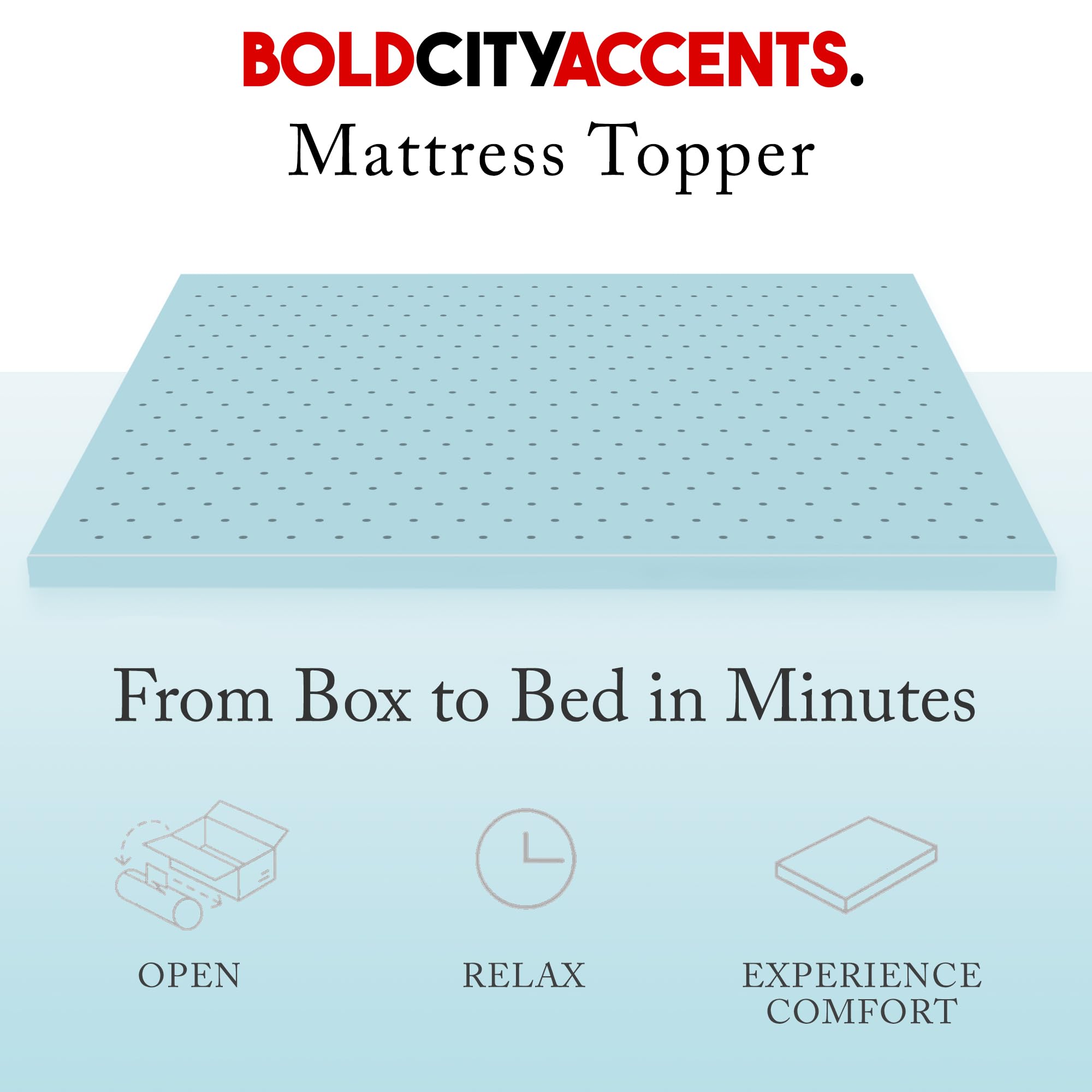 Bold City Accents Memory Foam Mattress Topper - 2 Inch Gel Infused Medium Soft Full Size Mattress Topper - Cooling Mattress Topper Full, CertiPUR-US Certified