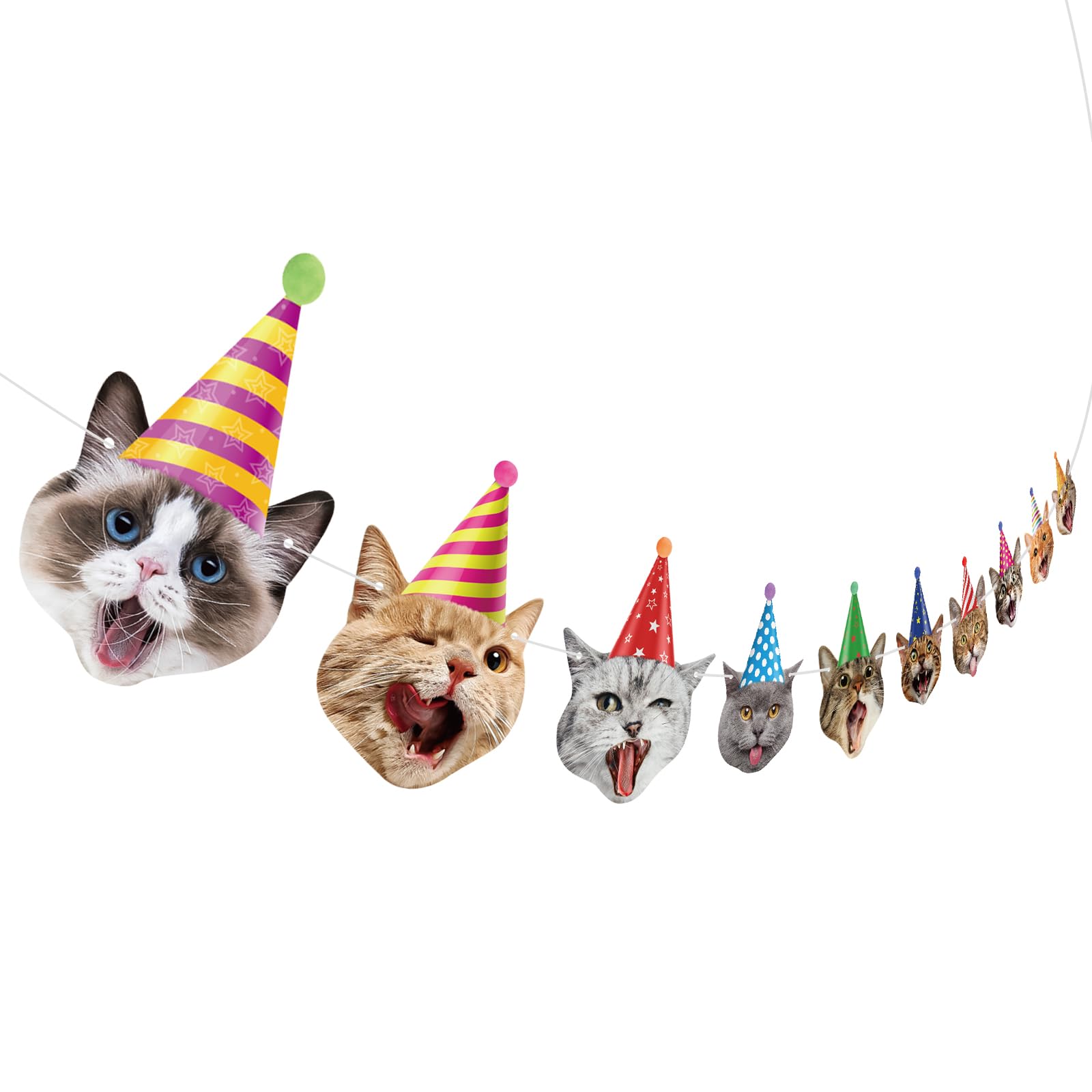 Cat Happy Birthday Banner Cat Birthday Party Decorations Cat Faces Birthday Banner Cat Decorations Banner Garland for Kids Girls Women Cat Birthday Party Supplies