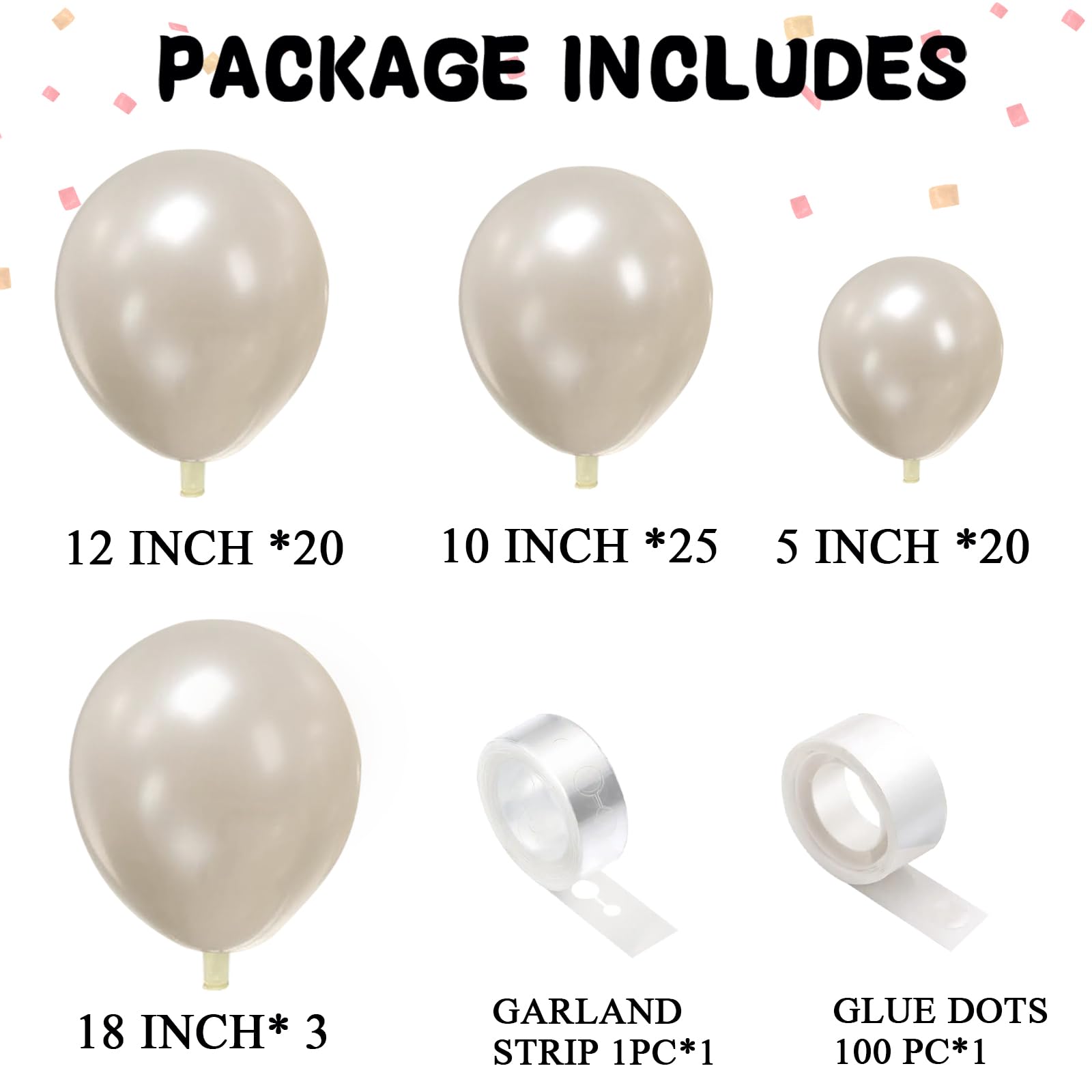 Pearl White Balloons Garland Arch Kit Different Sizes 70 PACK18/12/10/5 Inch Double-Stuffed White Ivory Latex Balloon for Wedding Birde to be Birthday Anniversary Decorations