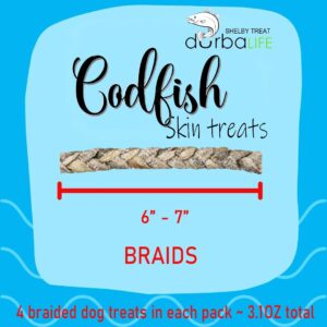 DurbaLife Air-Dried Cod Fish Braided Skin Treats for Dogs. Extra Crispy & Crunchy Hand Wrapped Single Ingredient Sticks Chews. Grain Free. (3.1 Oz Pack)