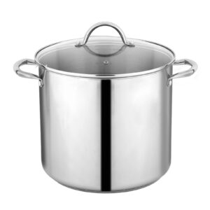 greatchef stock pot stainless steel 16 quart with tempered glass lid for cooking riveted handle, heavy duty vessel,induction compatible all cooktops in use, dishwasher & oven safe