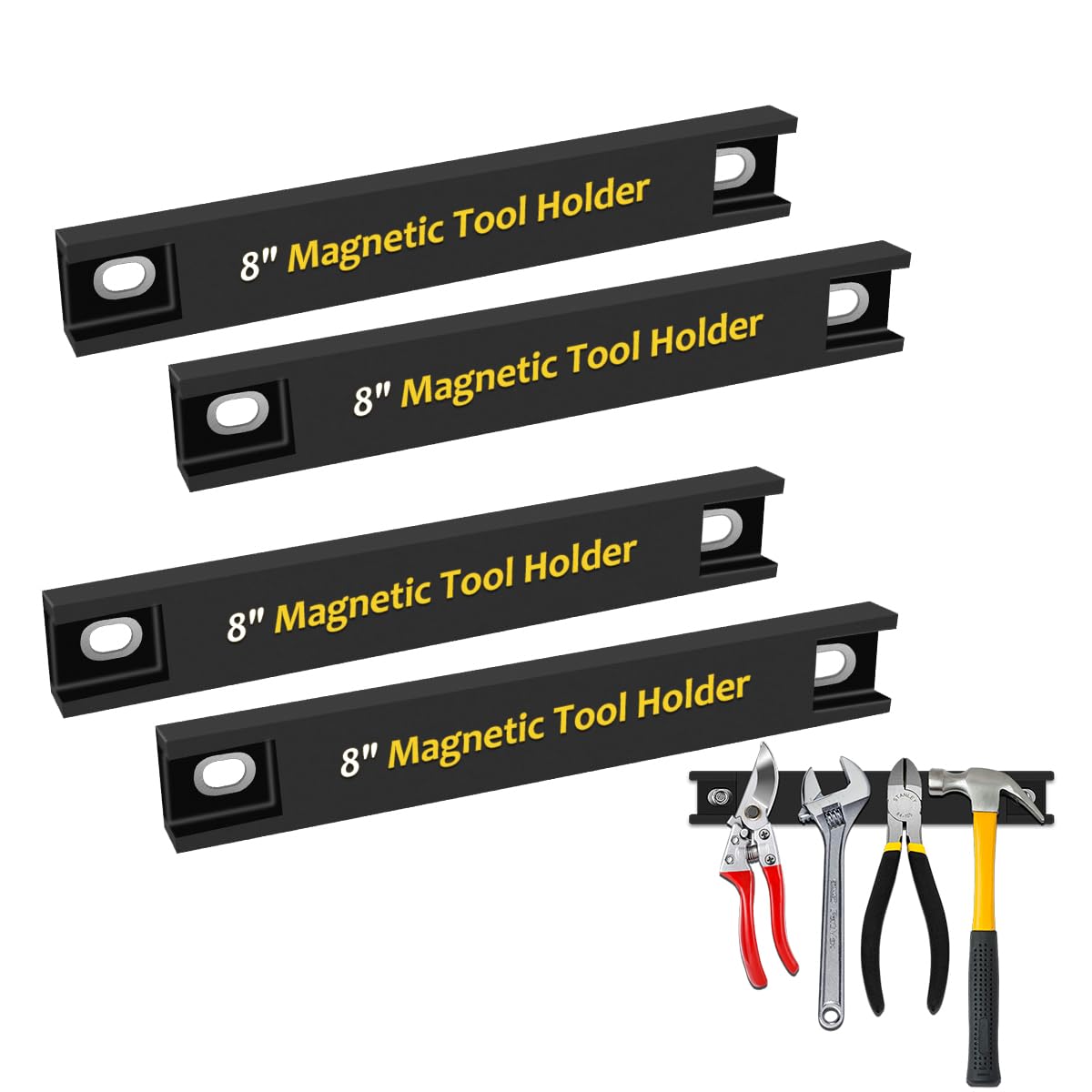 8” Magnetic Tool Holder with Rubber Protection, 4 Pack Magnetic Strips Heavy Duty Tool Magnet Bar, Storage Organizer Magnetic Tool Holder Strip for Garage Shop Wall Workbench Screwdriver Wrench Pliers