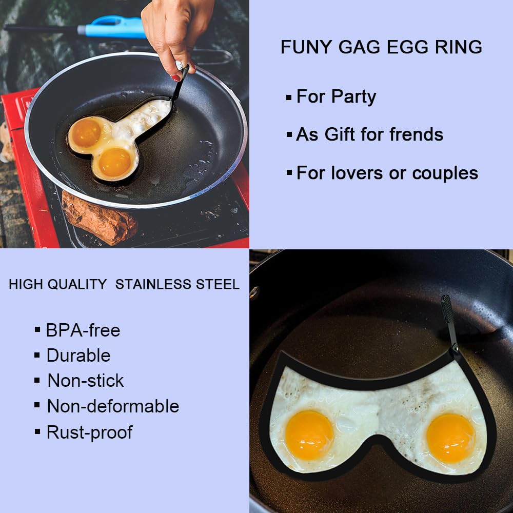 2 Pcs Funny Egg Ring for Frying Eggs, Stainless Steel Non-Stick Egg Fryer Mold Cooker Circles for Cooking, Egg Poacher Kitchen Gadgets, Egg Shaper Pancake Mold, Naughty Gag Gifts Adult Men Women