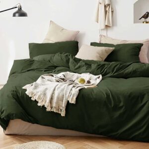 King Size Dark Olive Green Duvet Cover 3 Pieces, Soft & Lightweight Quilt Cover Set - 1 Neutral Duvet Cover with Zipper Closure and 2 Pillowcases for Women Men