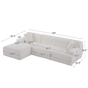 GNIXUU Minimalist Modular Sectional Sofa, Modern Chenille Cloud Couch 2 Pieces Deep Sectional Couches for Living Room, Comfy Upholstered 4-Seater L-Shaped Sofa with Chaise(109" Beige)