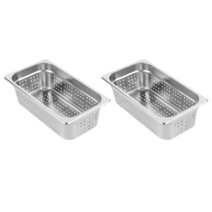 2-pcs 1/3 size 4" deep, anti-jam perforated stainless steel steam table pan, commercial stainless steam pan for restaurant hotel