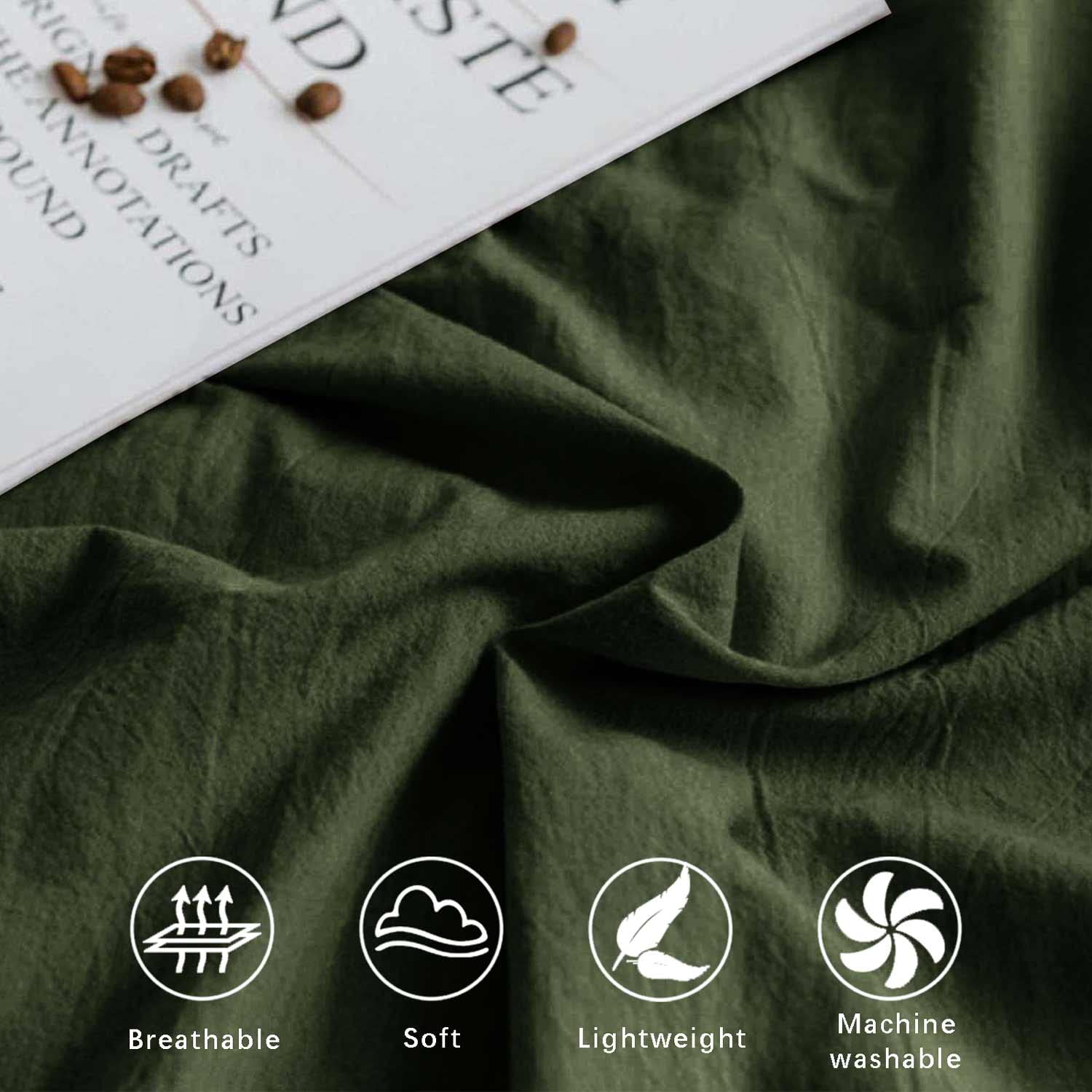 King Size Dark Olive Green Duvet Cover 3 Pieces, Soft & Lightweight Quilt Cover Set - 1 Neutral Duvet Cover with Zipper Closure and 2 Pillowcases for Women Men