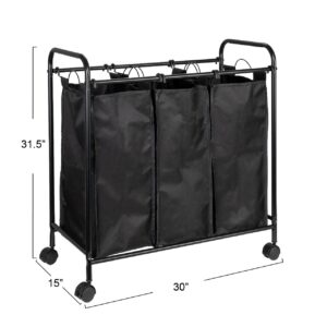 Household Essentials Rolling Triple Laundry Sorter, Black