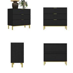 MOUMON Black and Gold Nightstands Set of 2 Side Table Bedside Table 3 Drawer Dresser, Large Nightstand with Gold Metal Legs, Modern & Contemporary, for Bedroom (31.5”w x 15.7”D x 29.7”H)