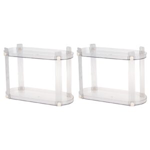 nineween 2 pack makeup organizer for vanity, 2 tiers bathroom counter organizer for skincare, cosmetics, perfume holder for corner storage (clear)