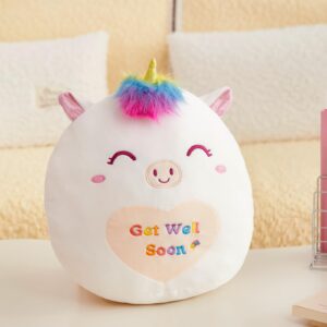 Athoinsu 12" Get Well Soon Unicorn Plush Pillow Soft Sofa Cushion Squishy Plushie Toy Cute Stuffed Animal Room Decor Feel Better Gifts for Recovering Patient