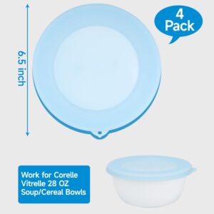 Purekra 4 Pack Silicone Lids for Corelle Vitrelle 428-PC 28-Oz Soup/Cereal Bowls, Freezer & Microwave & Dishwasher Safe (Bowl not included)