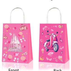 LTHOENG 15pcs Pink Girl Party Bags, Princess Gift Bags Candy Goodie Treat Hot Pink Party Favors Bags with Handles for Girls Princess Theme Party Decoration Birthday Supplies