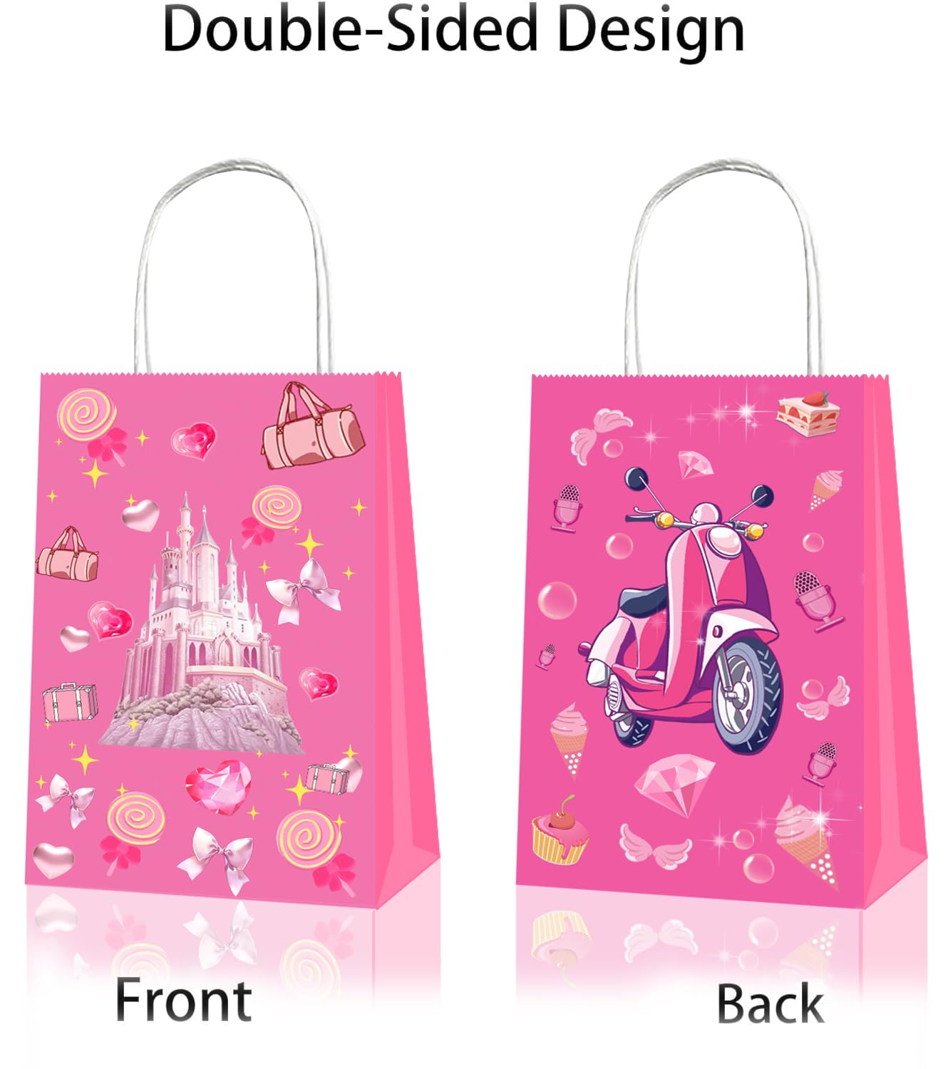 LTHOENG 15pcs Pink Girl Party Bags, Princess Gift Bags Candy Goodie Treat Hot Pink Party Favors Bags with Handles for Girls Princess Theme Party Decoration Birthday Supplies