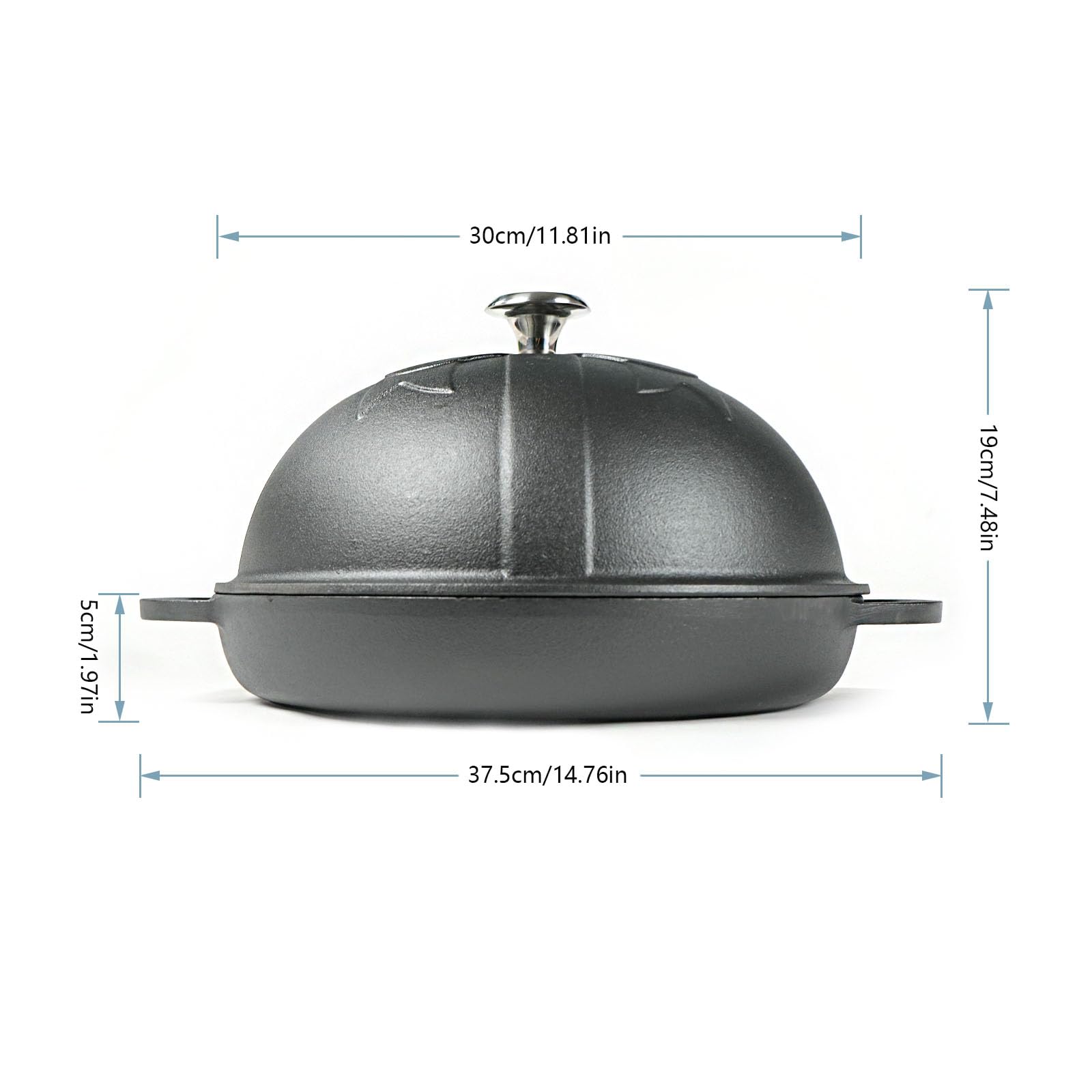 HAWOK Cast Iron Bread Oven with Cloche Lid, Dia.11.8inch/30cm, Sourdough Baking Pan Pre-seasoned Black