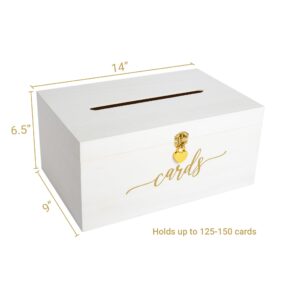 Everwood Emporium Wedding Card Box - 14 x 9 x 6.5 - White with Gold Sign - Secure Wedding Cards Box with Lock - Card Box for Wedding - Wedding Card Boxes for Reception - Best Way To Keep Cards Safe