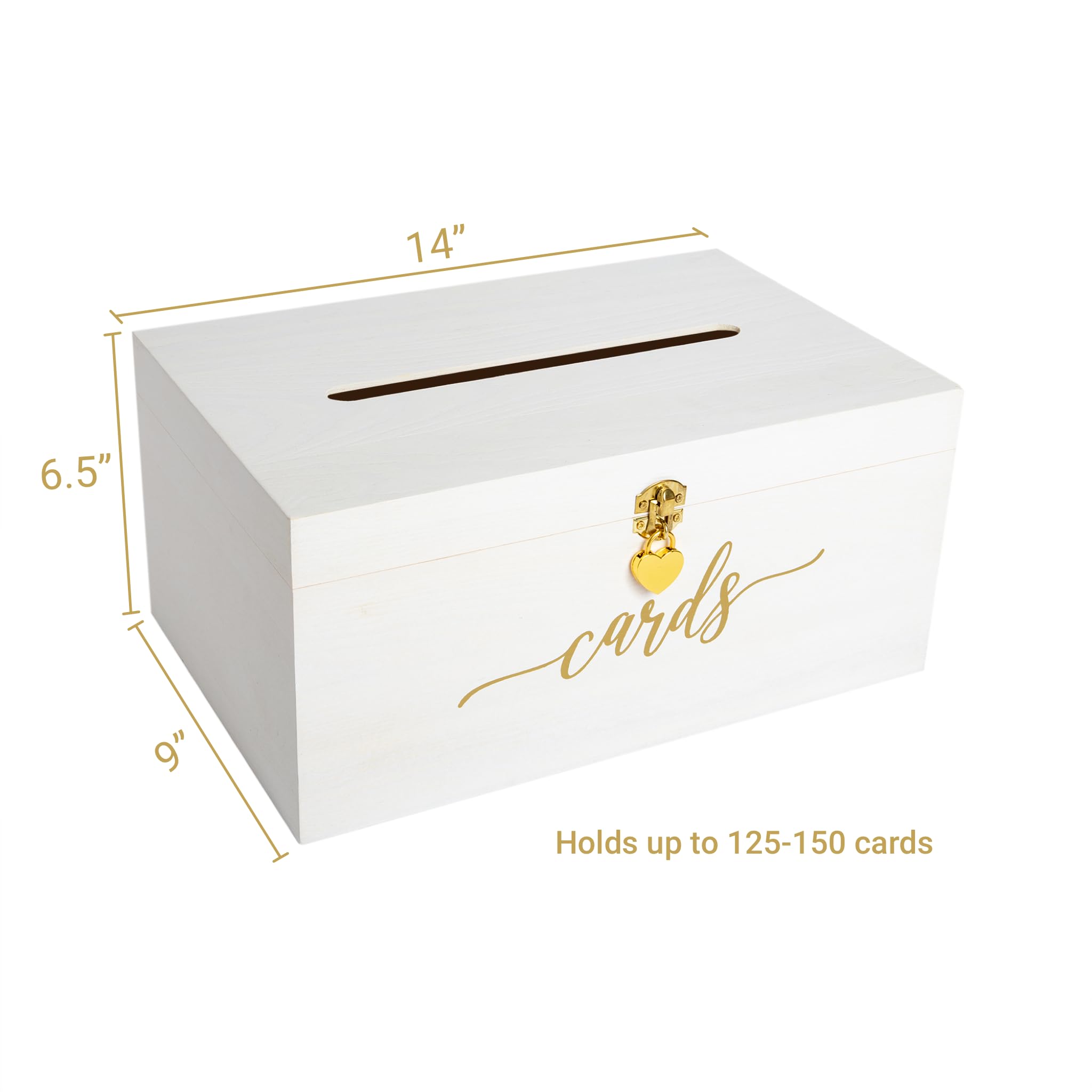 Everwood Emporium Wedding Card Box - 14 x 9 x 6.5 - White with Gold Sign - Secure Wedding Cards Box with Lock - Card Box for Wedding - Wedding Card Boxes for Reception - Best Way To Keep Cards Safe