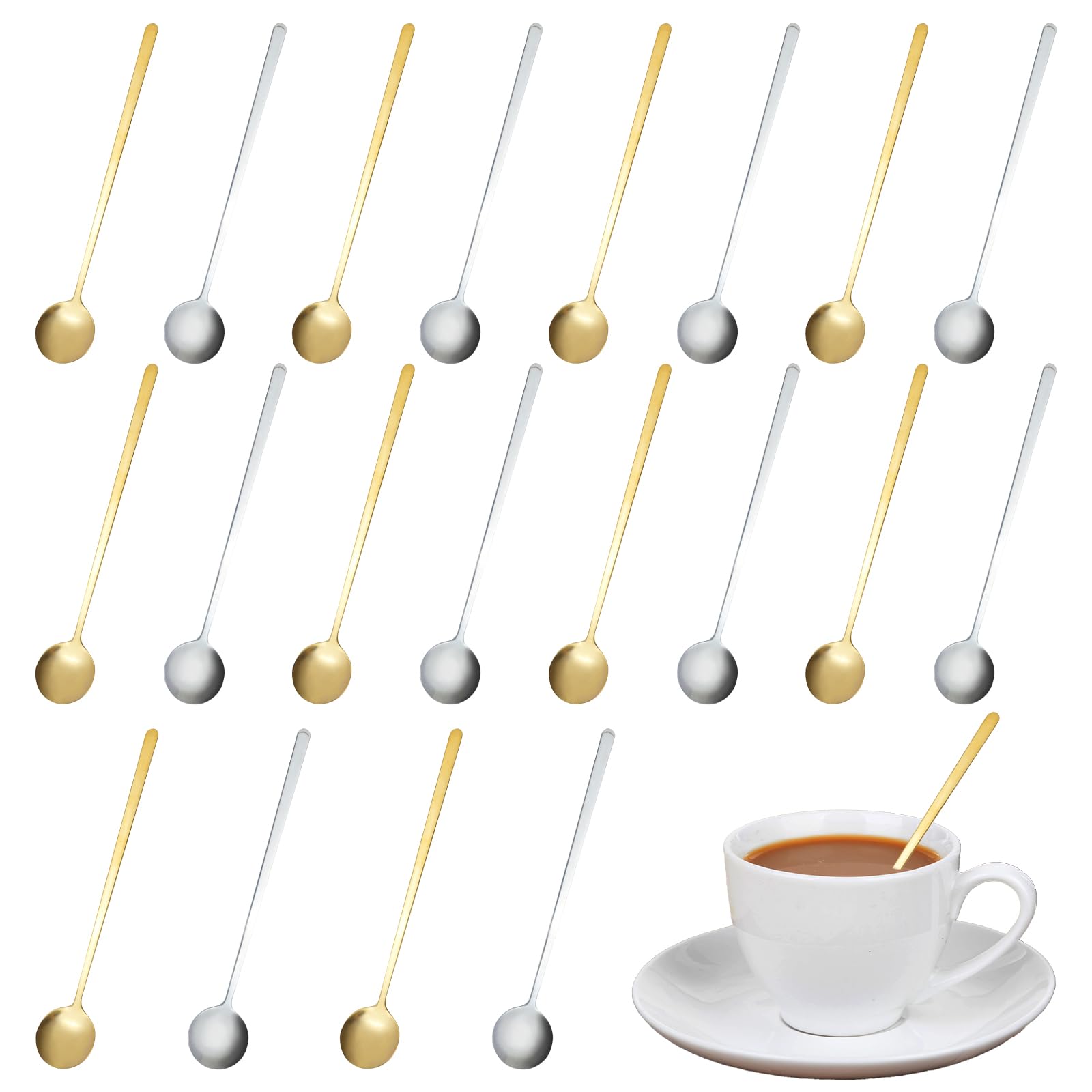 20 Pcs 6.8 Inches Coffee Spoons, Espresso Spoons, Stainless Steel Stirring Spoons with Long Handle, Cute Coffee Bar Accessories, Mini Gold Spoons for Dessert Tea Ice Cream Sugar Cake Cocktail Coffee