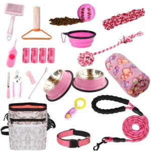 pupluxe puppy starter kit | pink 22 piece puppy kit great for dog training kit | a great welcome puppy gift | new puppy kit great for first time owners and experience owners | new dog bundle