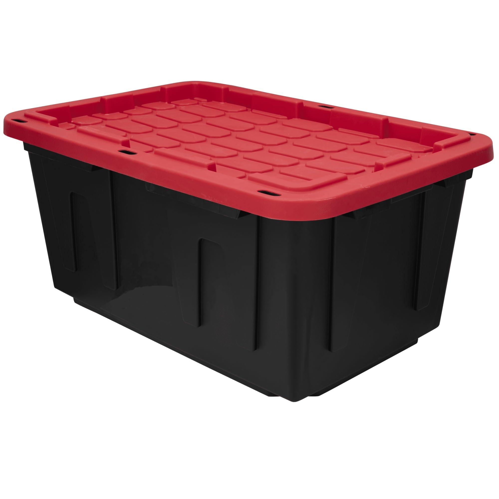 HErtL 27 Gallon Snap Lid Plastic Storage Bin Container, Black with Red Lid