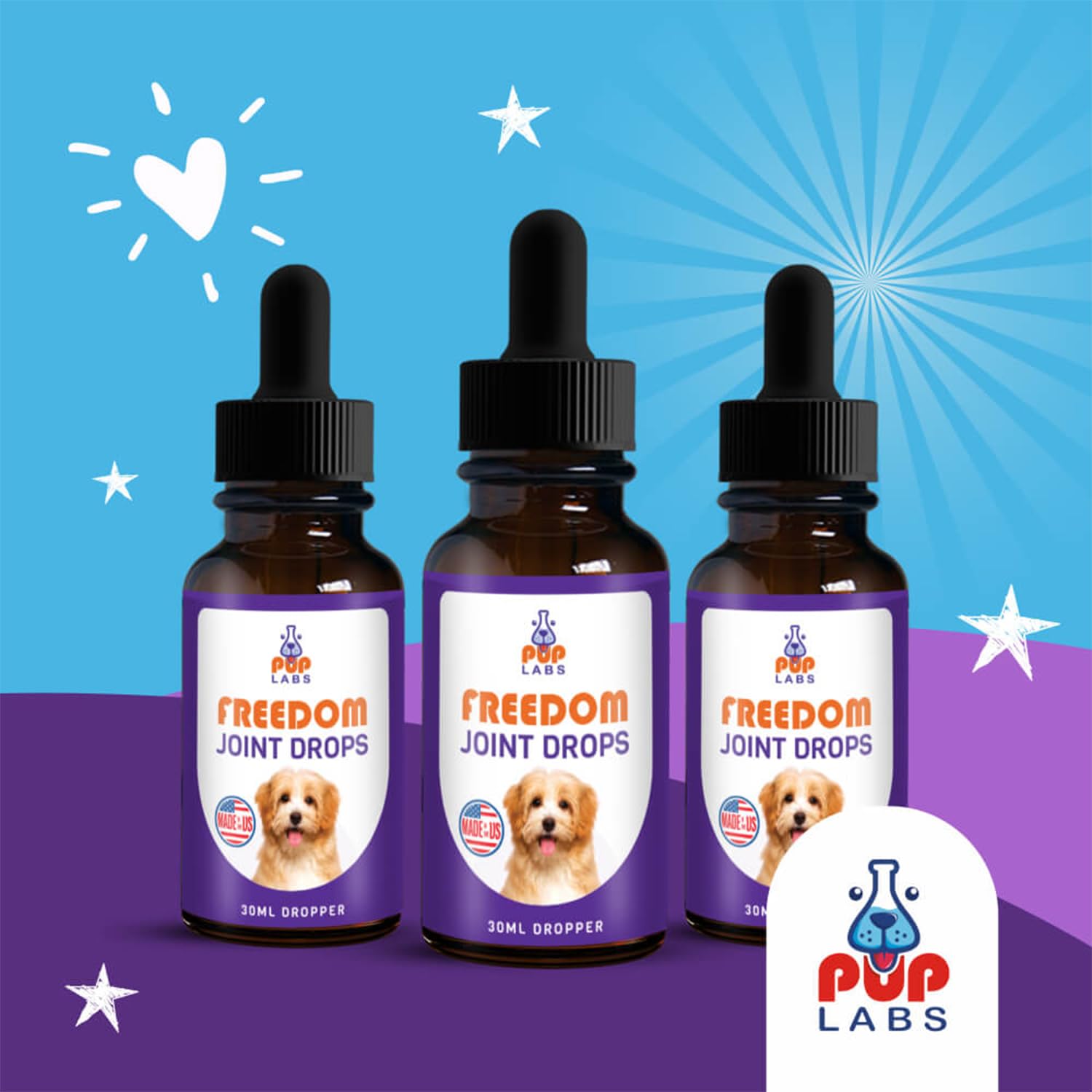 Pup Labs Freedom Joint Drops - Dog Joint Support Supplement with Human-Grade Ingredients - No Fillers, Preservatives, Additives, or Artificial Ingredients, 30 ml Dropper