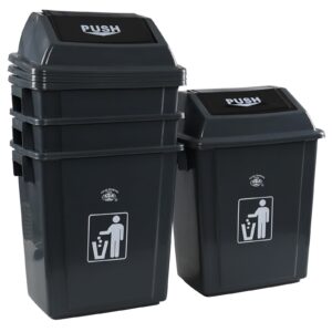 saedy 6.5 gallon kitchen garbage can with swing cover, 4 pack plastic trash can, gray