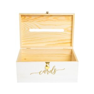 Everwood Emporium Wedding Card Box - 14 x 9 x 6.5 - White with Gold Sign - Secure Wedding Cards Box with Lock - Card Box for Wedding - Wedding Card Boxes for Reception - Best Way To Keep Cards Safe