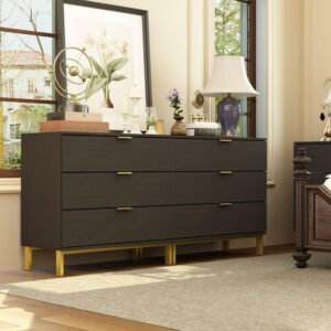 MOUMON Black and Gold Nightstands Set of 2 Side Table Bedside Table 3 Drawer Dresser, Large Nightstand with Gold Metal Legs, Modern & Contemporary, for Bedroom (31.5”w x 15.7”D x 29.7”H)