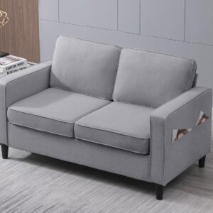 PUREMIND Grey Loveseat Couch for Small Spaces,Cozy Comfy Two Seater Couch,Lounge Small Sofa for Bedroom,Corner Couch Sofa,Loveseat Sofa with Storage Space