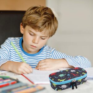 Pencil Case for Boys,Large Capacity Multi-slot Kids Mark Pouch, Adult Big Pencil Bag with Zipper, Teens Large Storage Pencil Box for School College Middle School Office(Black,Dinosaur)