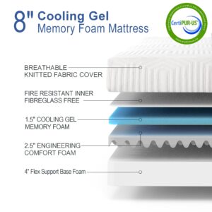 Planet Sleepings 8 Inch Queen Memory Foam Mattress, Gel Foam Mattress with Breathable Cover, Bed in a Box CertiPUR-US Certified, Covered Mattress Wave Mattress