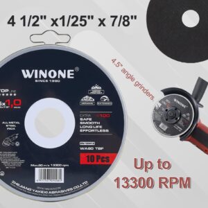 WINONE Cut Off Wheel 4 1/2,10 Pack Cutting Wheel Ultra Thin 0.04x0.87 inch Cutting Disc Stainless Steel Angle Grinder Cutting Disc Fast Burr-Free Metal Cutting Blade