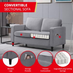 PUREMIND Grey Loveseat Couch for Small Spaces,Cozy Comfy Two Seater Couch,Lounge Small Sofa for Bedroom,Corner Couch Sofa,Loveseat Sofa with Storage Space