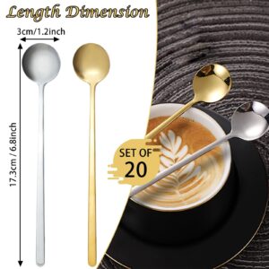 20 Pcs 6.8 Inches Coffee Spoons, Espresso Spoons, Stainless Steel Stirring Spoons with Long Handle, Cute Coffee Bar Accessories, Mini Gold Spoons for Dessert Tea Ice Cream Sugar Cake Cocktail Coffee