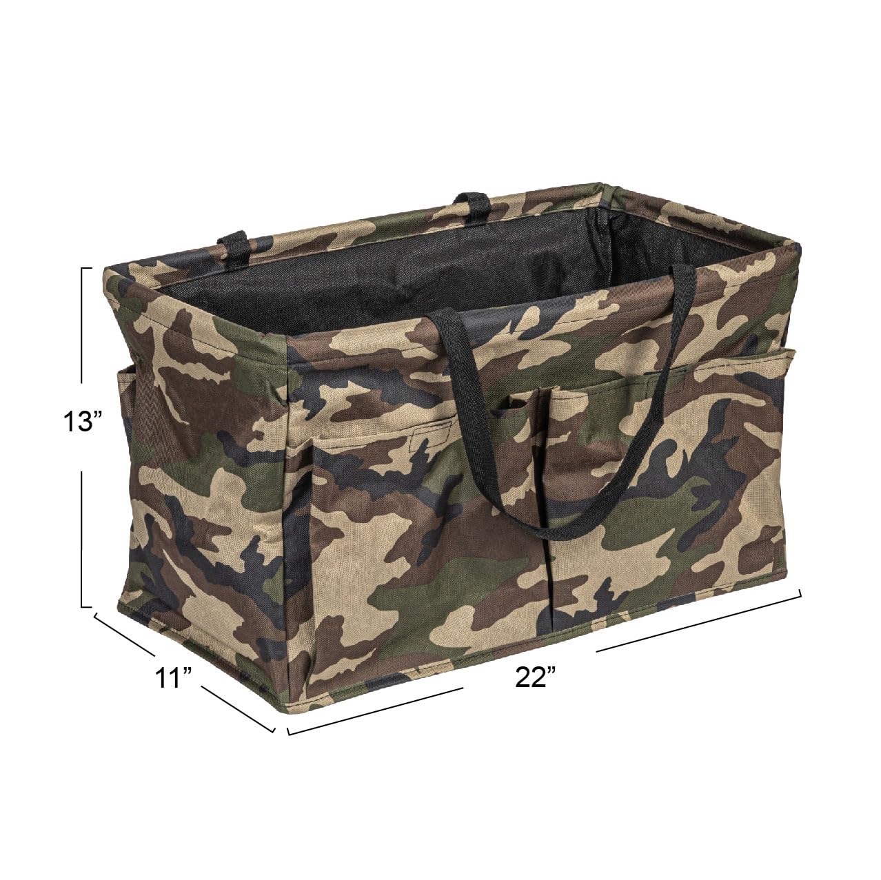 Household Essentials Krush Container All-Purpose Utility Tote, Water-Resistant Vinyl Lining with Pockets, Camo