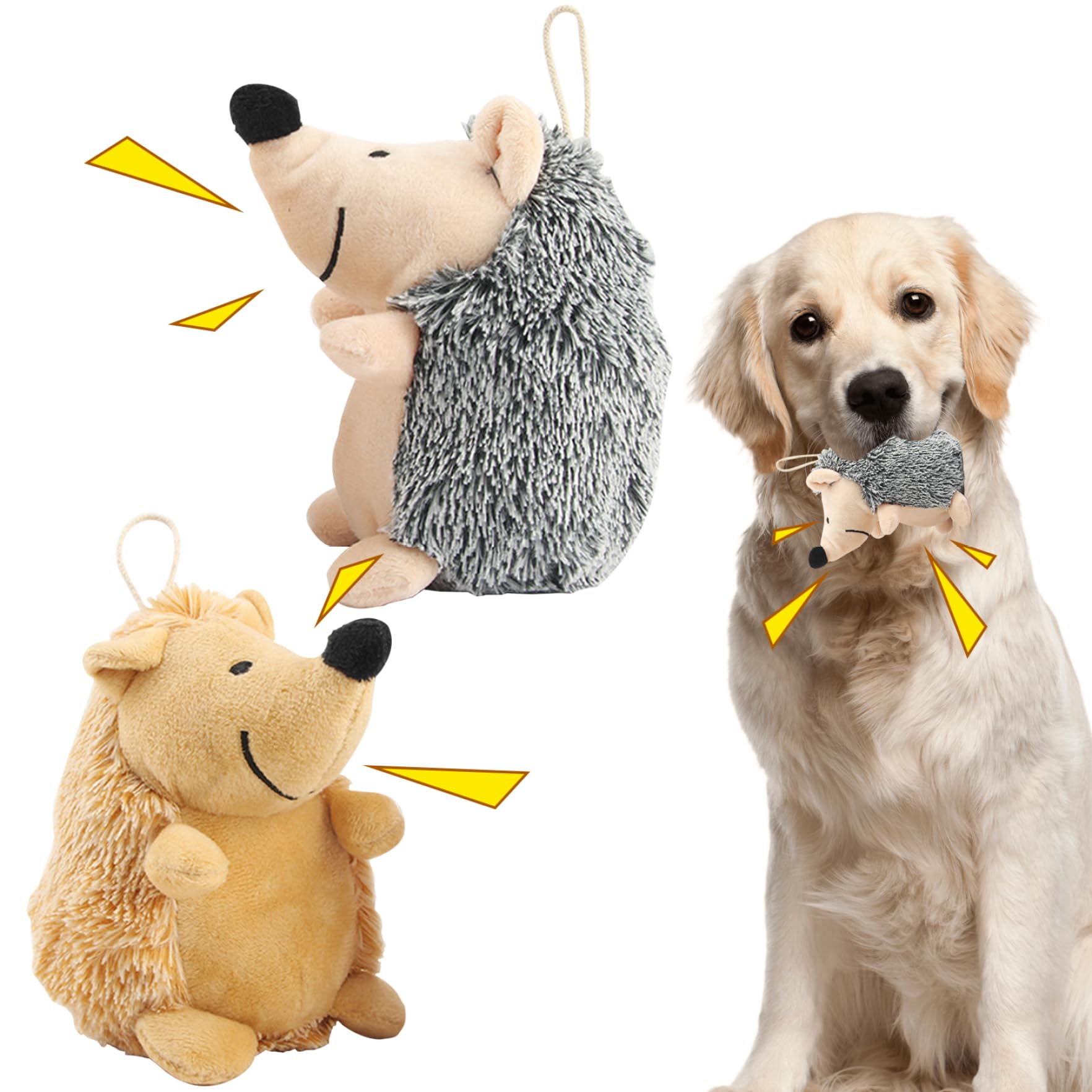 Pesoncarl Indestructible Dog Toy,Tough Dog Toys, Hedgehog Dog Toy 2PCS Hedgehog Squeaky Dog Toys, Built-in Squeaker Plush Interactive Dog Toys for Boredom Chew Toys Black and Brown