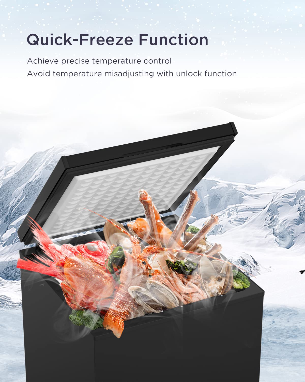 SOUKOO Chest Freezer Super-low temperature Freezers 14℉ to -40℉ (Black, 3.5 Cubic Feet), (UlTRA)